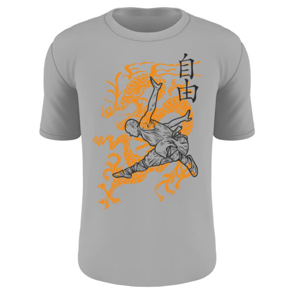 446 - Shaolin monk with a dragon silhouette in the background. Thumbnail